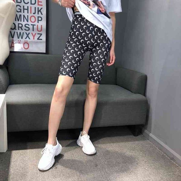 

short stretch skinny summer women legging knee length fashion crescent pattern casual high waist jeggings pink black white