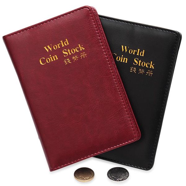 

wallets 2021 pu leather 10 pages 120 pockets world coin stock waterproof collection book, Red;black