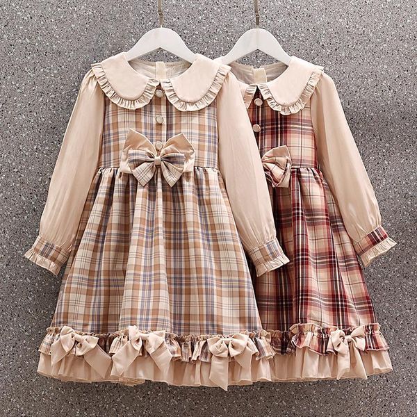 

girl's dresses kids dress for girls lolita party children clothing plaid princess clothes teens 6 8 10 12 years, Red;yellow