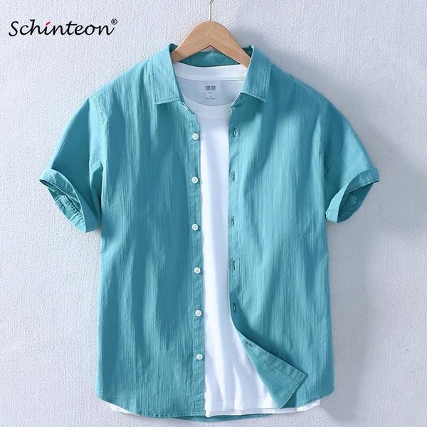 

schinteon men summer thin pure cotton short sleeved shirt casual turn-down collar comfortable solid color men's shirts, White;black