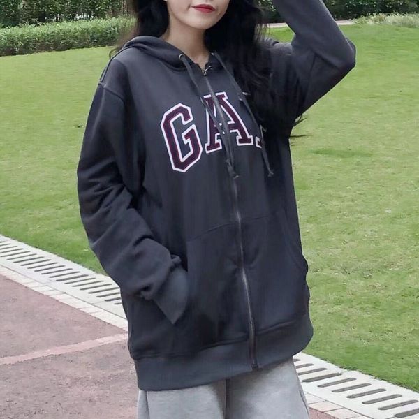 

brand hoodie gap cardigan coat zipper large sweater sports loose couple pure cotton versatile men's black hooded i