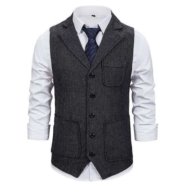 

loldeal men suit vest fashion single-breasted lapel slim fit solid color men's vests, Black;white