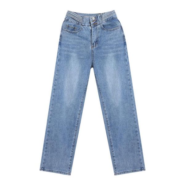 

women's jeans women spring and autumn retro style high waist wide leg ladies street solid color slim straight all-match, Blue
