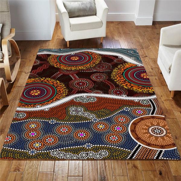 

carpets aboriginal brown circle dots australia indigenous painting art rug non-slip mat dining room living soft bedroom carpet
