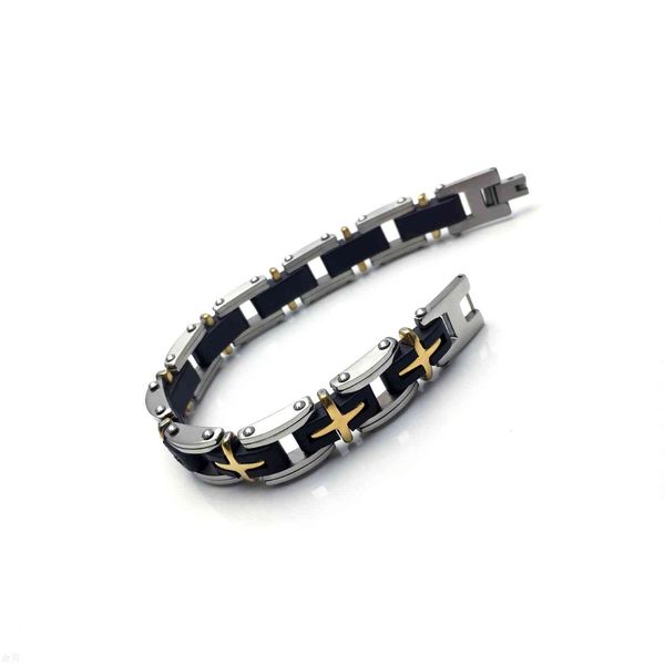 

party favor chrome/hearts bracelet rock fashion titanium steel room silicone men's bracelet electroplating gold cross fg