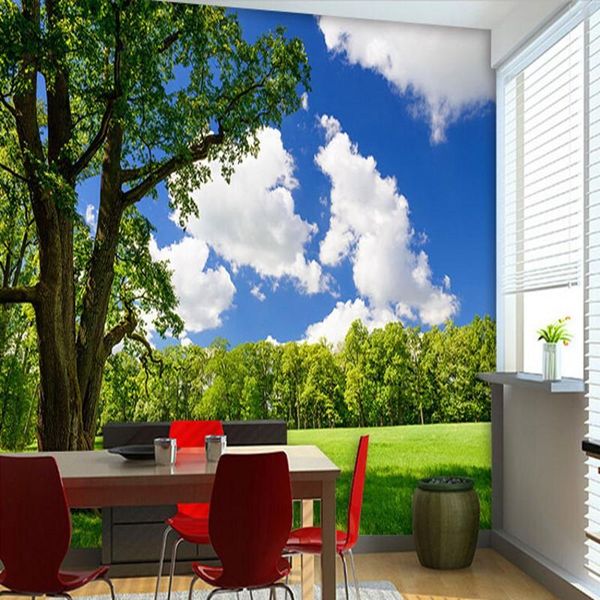 

wallpapers custom mural 3d dimensional pastoral landscape green grass wallpaper wood living room