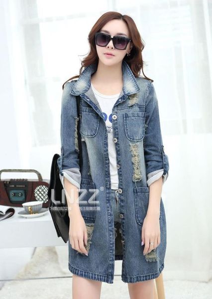 

women's jackets women spring and autumn korea style loose broken hole denim coat jeans jacket s-5xl, Black;brown