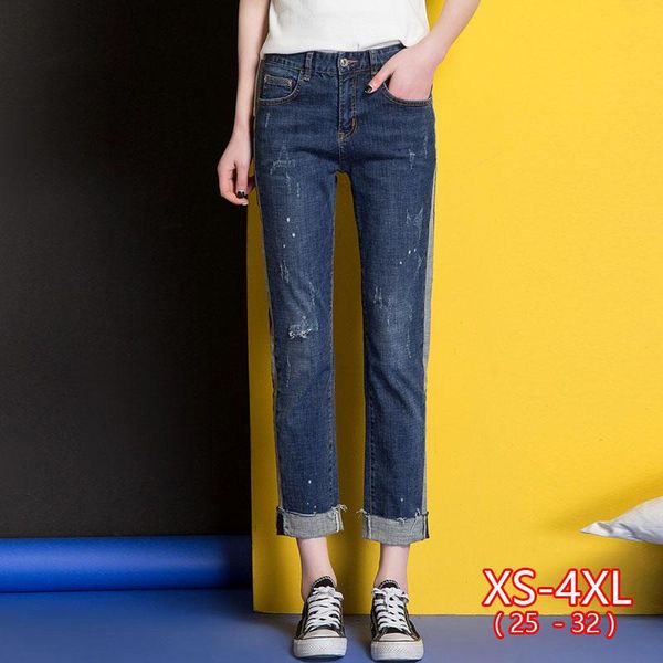 

women's jeans spring and summer korean version of curling female wild was thin elastic nine-point pants cuffed straight, Blue