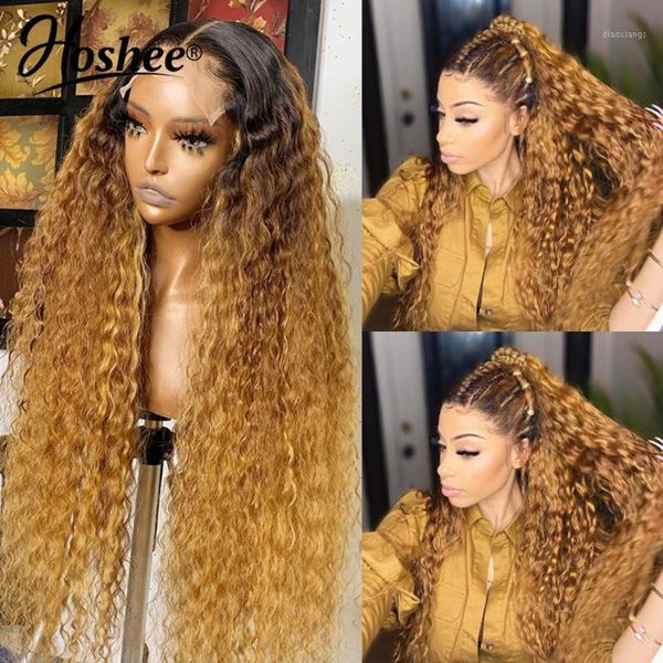 

1b 27 ombre lace front wig curly human hair 30 wigs highlight virgin1, Black;brown