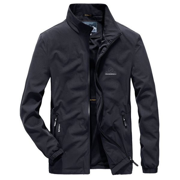 

Men's plus size Outerwear Spring and Autumn Stand Collar Stretch Jaet Outdoor Fashion Casual Loose Large Coat 918, Black