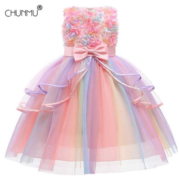 Sommerkleid für Kinder Blumenmädchenkleid Party Hochzeitskleid Elegent Prinzessin Vestidos 2 4 6 8 10 12 Jahre 211027