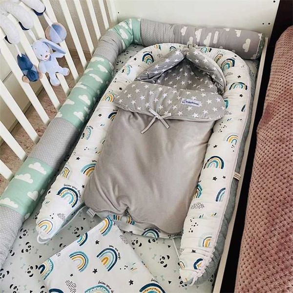 Gökkuşağı Pamuk Cot Tampon Yatak Beşik Koruyucu Pod Yumuşak Bebek Yastık Yastık Çocuk Odası Dekor Bebek Kreş Yatak Dolması Doll 211025