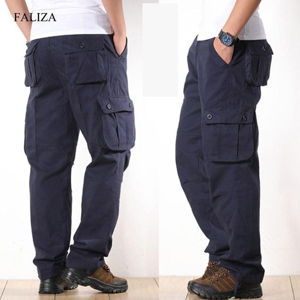 

men's pants military tactical casual cotton multi men faliza trousers style ck102 cargo outwear for straight pockets, Black