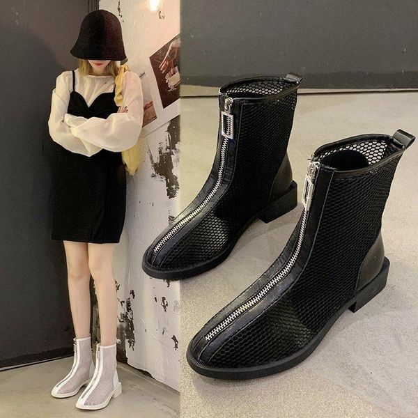 

boots women's sandals 2021 hollow mesh summer comfortable korean short women fashion all-match, Black