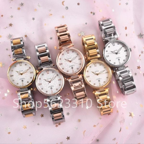 

wristwatches elegant crystal flower watches fashion stainless steel quartz wrist watch sapphire date clock female roman numer calendar, Slivery;brown