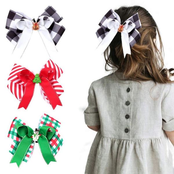 

hair accessories cn 6 inch christmas bow clips for baby girls grosgrain ribbon boutique hairpin, Slivery;white