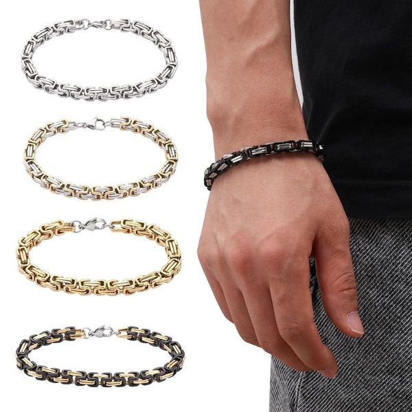 

link, chain fashion men gold color gift link bracelet bangle stainless steel, Black