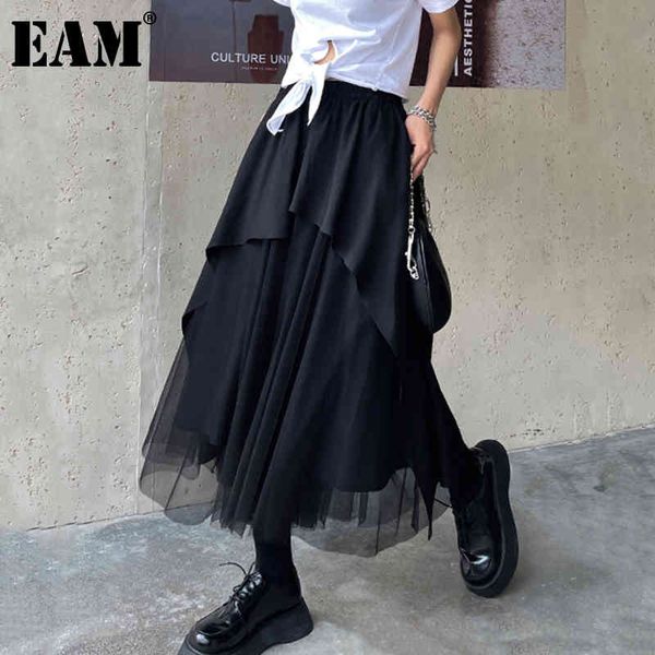 

[eam] high elastic waist black irreuglar mesh temperament long half-body skirt women fashion spring autumn 1dd7935 21512