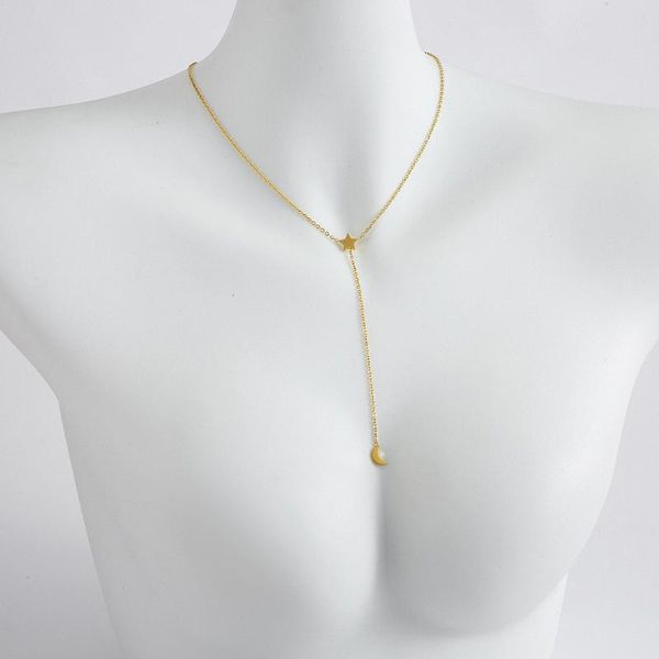 

pendant necklaces est stainless steel link chain star moon lariat y choker necklace as mother's day gift, Silver