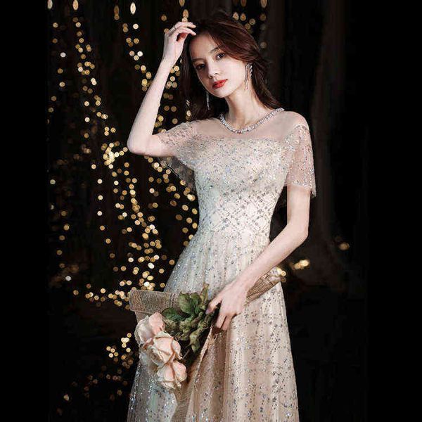 

prom luxury boutique occasion dresses evening autumn champagne women's elegant slim round neck small banquet evening, Black