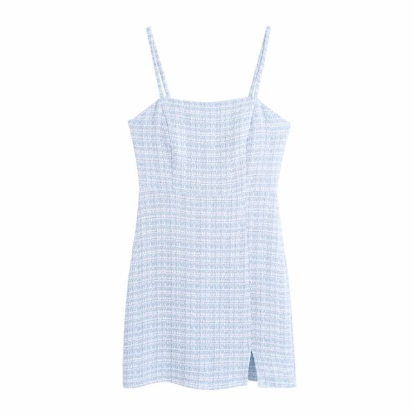 

summer women blue woolen suspender mini dress female slim clothes casual lady vestido d7726 210430, Black;gray