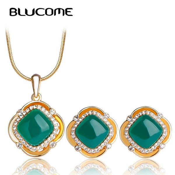 

earrings & necklace blucome fashion rhombus shape sets lake blue resin pendant stud earring jewelry set for women's gift party accessor, Silver