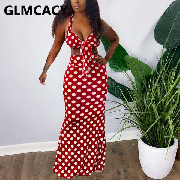 

halter polka dot printed slim maxi dress 210702, White