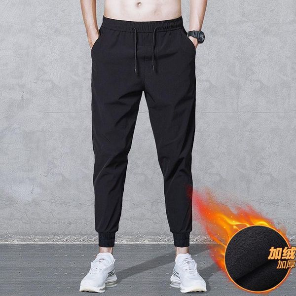

Men's Pants Autumn And Winter Warm Trousers Medium Thick Plus Velvet Sports Size Casual Ninth, Black