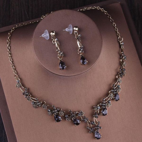 

earrings & necklace baroque vintage gold black crystal heart bridal jewelry sets rhinestone crown tiaras wedding dubai set, Silver