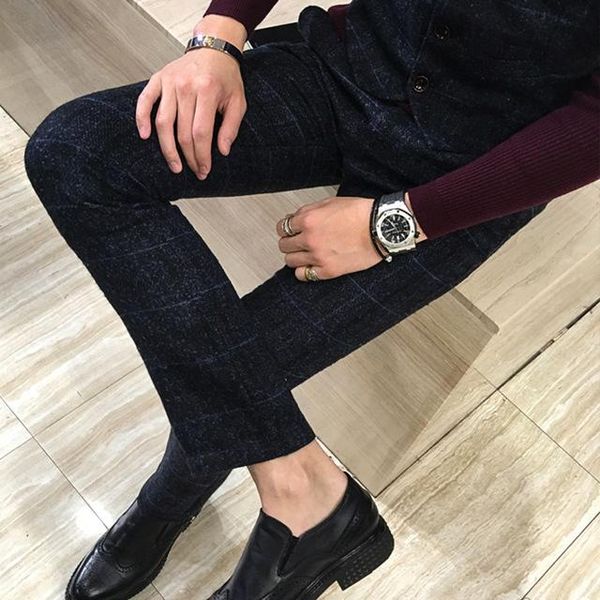 

men's suits & blazers plus size 4xl 5xl plaid pants men slim fit business office formal dress trousers male wedding party clothing, White;black