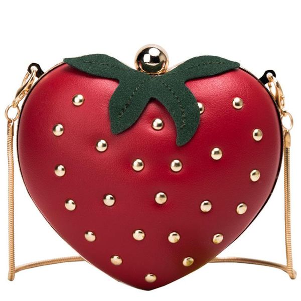 

evening bags women shoulder bag strawberry design clutches red rivet chain crossbody dinner for ladies #20