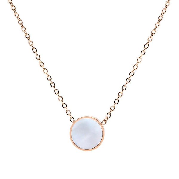 

pendant necklaces rose gold titanium steel jewelry necklace black and white pearl double-sided disc clavicle chain for women, Silver
