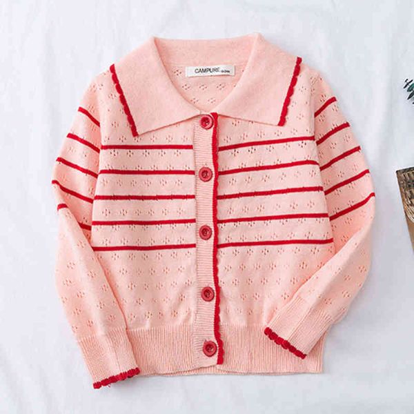 

baby boys girls hollow out stripe cardigan coat children clothing long sleeve knitted kids 210429, Blue