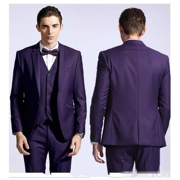 

men's suits & blazers 3pcs purple man blazer trousers notched lapel men slim fit costume wedding groom tuxedos prom male coat+vest+pant, White;black