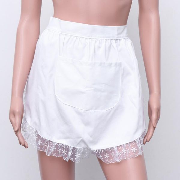 

cotton waist apron short half single pocket lace floral kitchen baking cooking housewife maid waitress servant aprons