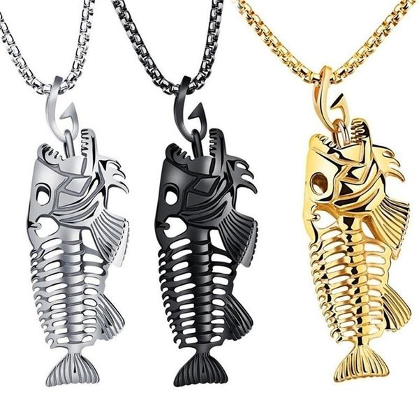 

chains retro punk hip hop necklace pendant fishbone goth fashion wholesale, Silver