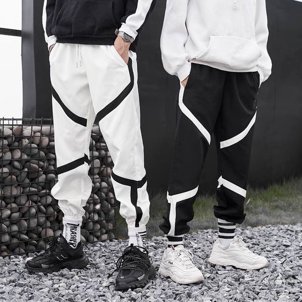 

pant joggers pants mens autumn drawstring waist loose track sweatpants hip hop trousers streetwear black white s-xxl