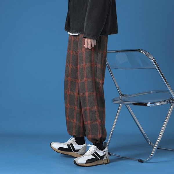 

men's pants plaid casual harem comfortable length trousers harajuku male plus size streetwear korean man 2021 loose, Black