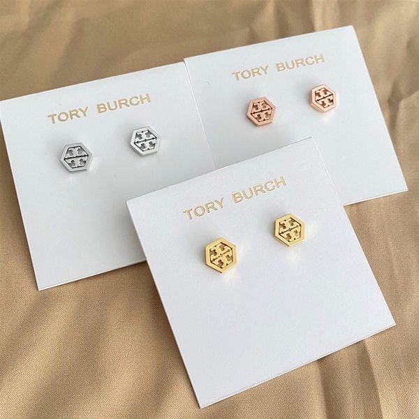 

70% off luxury jewelry jewelry hexagon geometric tb small and exquisite polished earrings, electroplating 18k gold earrings, Golden