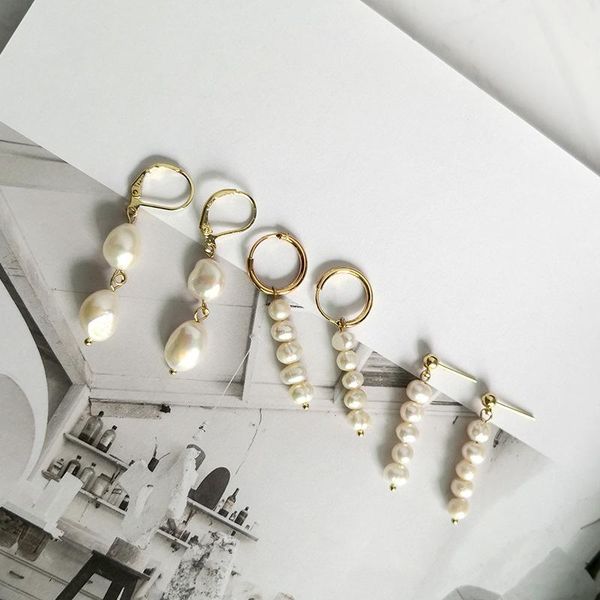 

dangle & chandelier unique design multiple genuine pearl long earrings for women brass gold color irregular freshwater hanging, Silver