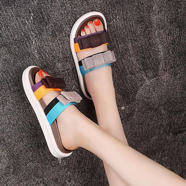 

slippers 2021 spring simple double bottom women wear fashion wild bow beach, Black