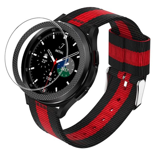 

watch bands 3pcs galaxy 4 classic screen protector + nylon strap bezel loop for samsung 46mm 42mm band, Black;brown