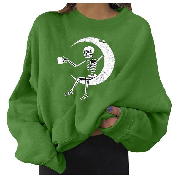 

women's blouses & shirts women autumn and winter round neck sweater hoodies halloween long sleeve printed sweatshirt ropa mujer, White