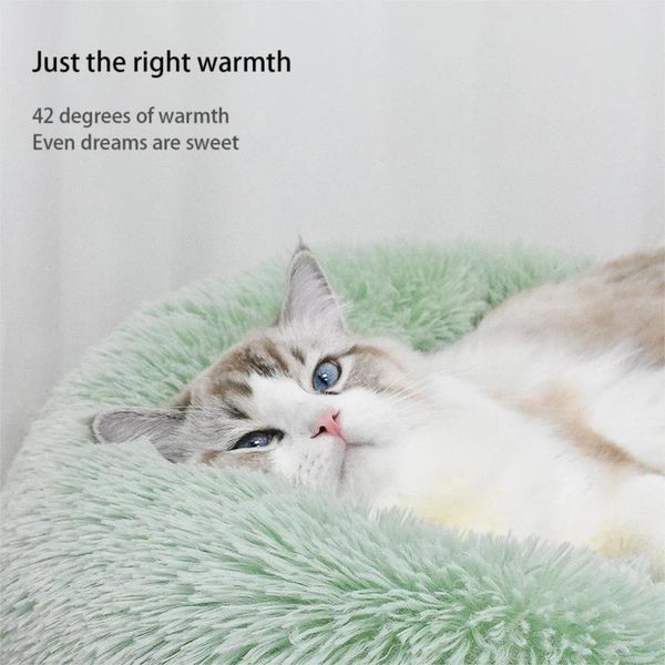 

cat beds & furniture long plush puppy cushion house winter warm sleep mat super soft cats nest round pet bed supplies