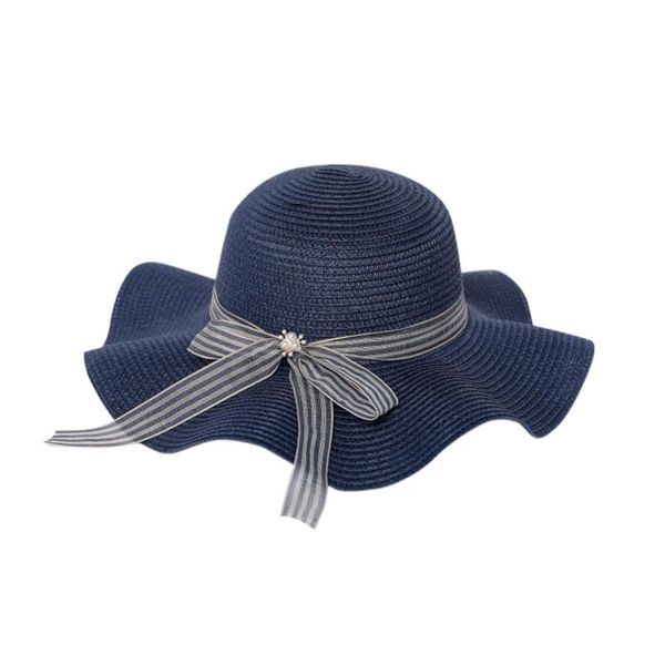 

wide brim hats women brims sun hat summer sunscreen beach straw cap outdoor solid color beautiful big bow sunshade, Blue;gray