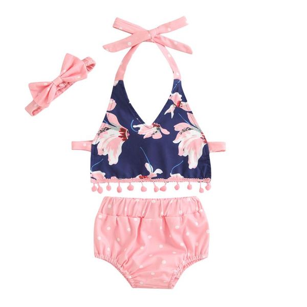 

clothing sets baby girl clothes born infant girls tassels floral suspender strap vest+dot shorts outfits kids, White