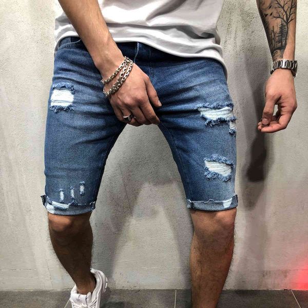 

men's denim summer jeans, cotton shorts, plain blue, knee length