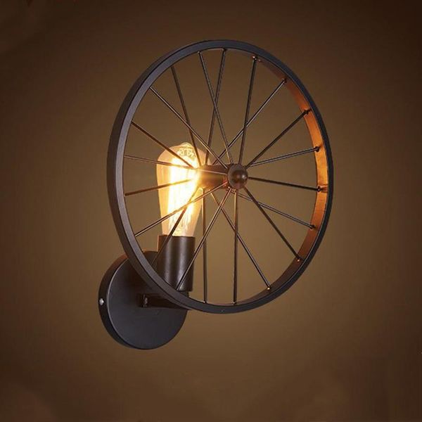 

wall lamp vintage wheel antique led loft industrial style black wrought iron mounted light restaurant corridor hanging