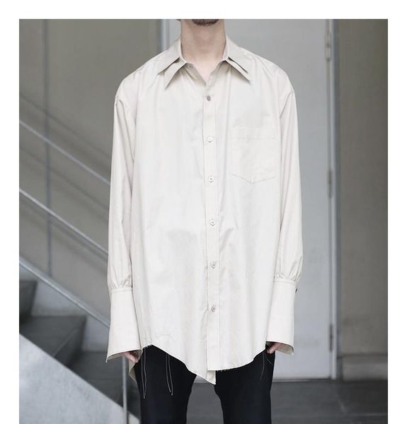 

men's casual shirts loose black irregular double collar big shirt japanese dark street art male, White;black