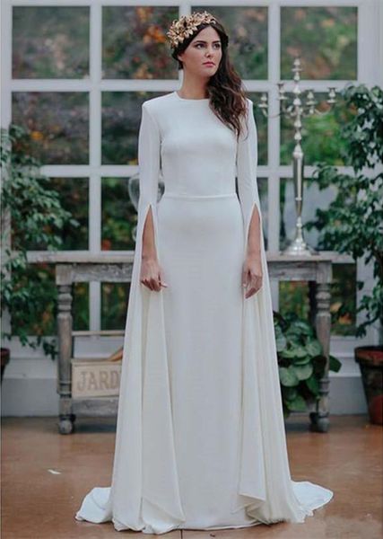 

country a-line wedding dresses 2021 o-neck long sleeves bridal gowns open back vestidos de fiesta, White